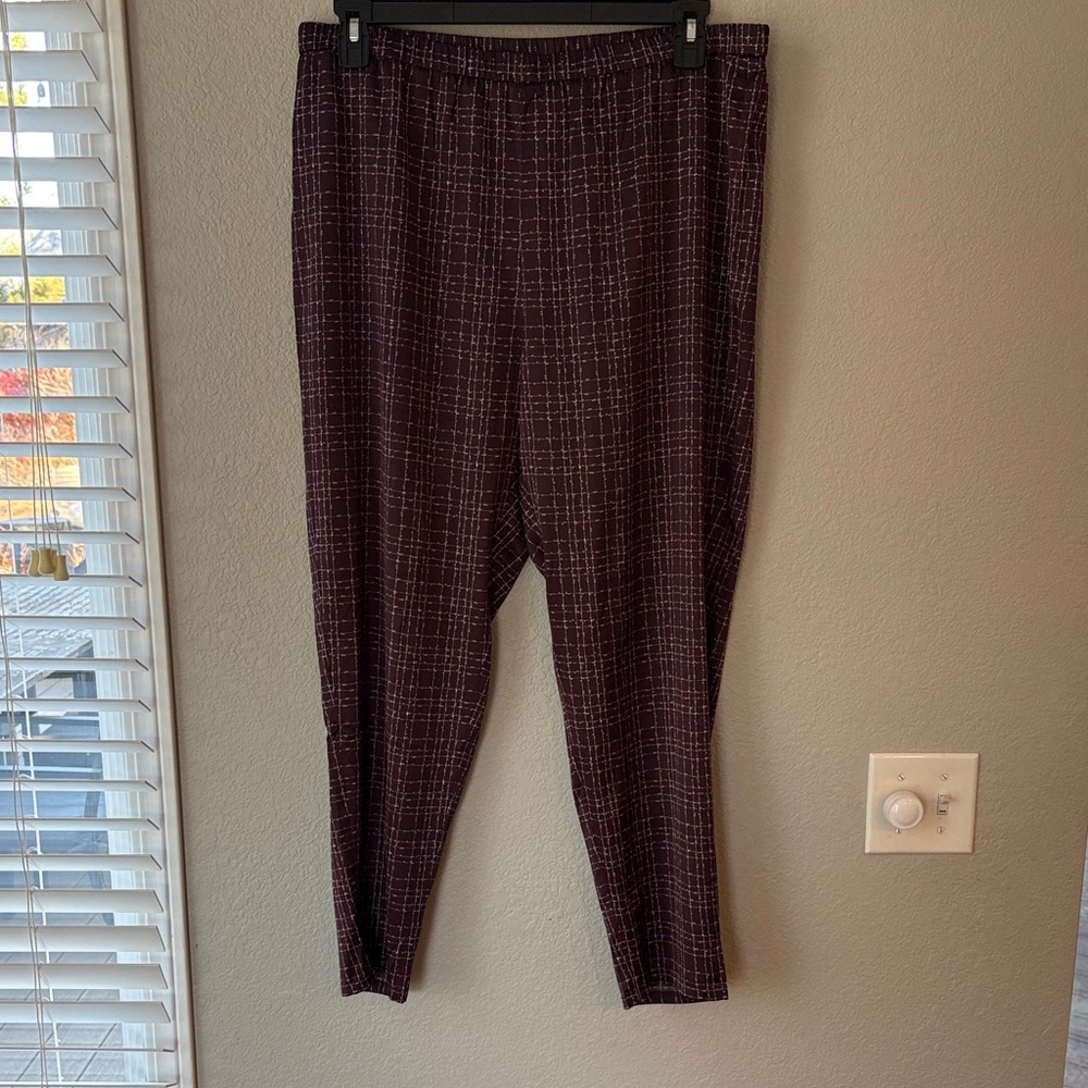 Eileen Fisher Burgundy Checkered Pants